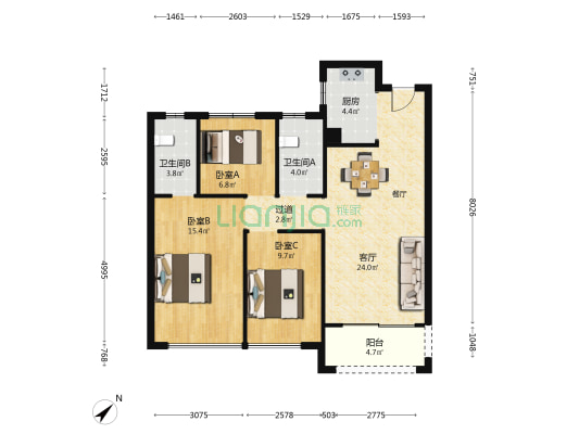 广银海棠湾 3室1厅2卫 99平方