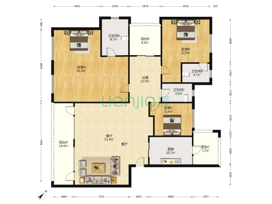万科皇马郦宫 3室1厅3卫 241平方