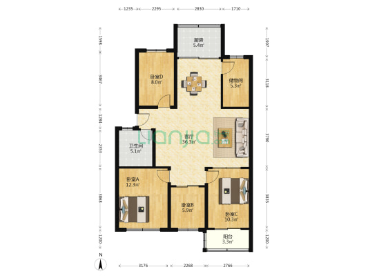 下洼小区 4室1厅1卫 111平方
