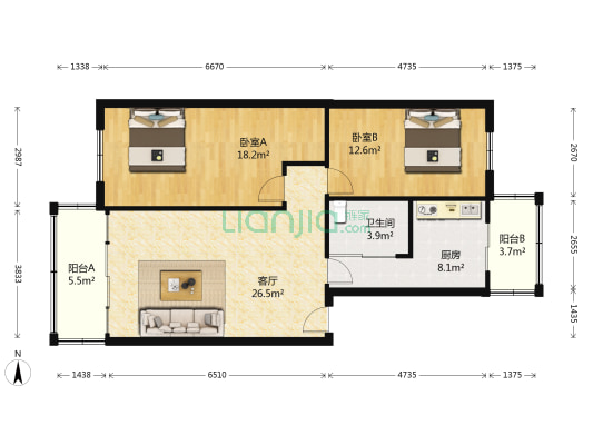 溪林花园 2室1厅1卫 103平方