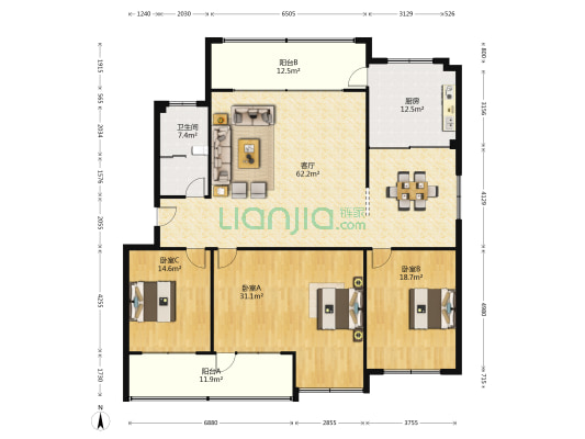 管委会宿舍小区 3室1厅1卫 175平方