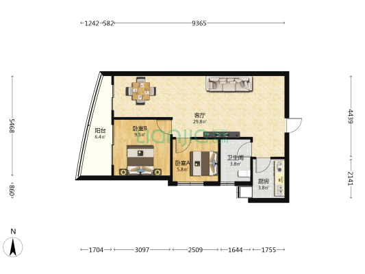 云海台二期B区 2室1厅1卫 57平方