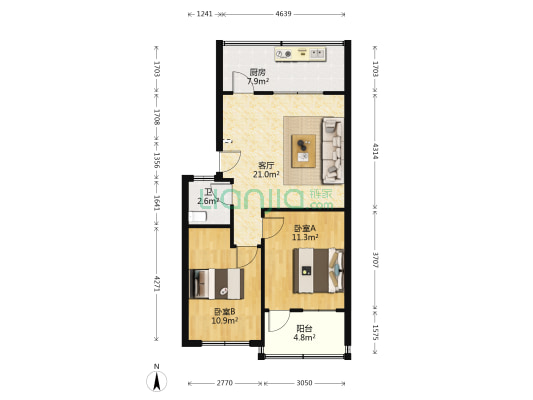 华信路14-2 2室1厅1卫 73平方