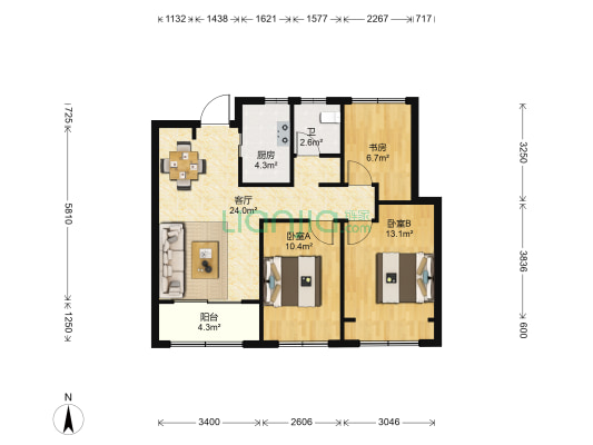 君樾阁 3室1厅1卫 89平方