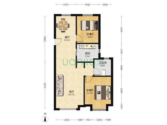 金隅金成熙府 2室2厅1卫 89平方
