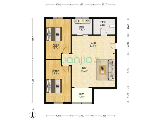 陕西建设技术学院5号楼家属院 2室1厅1卫 107平方