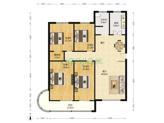 丰产路107号院 4室1厅1卫 160平方