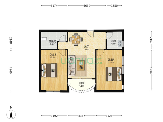 永安大厦 2室1厅1卫 87平方