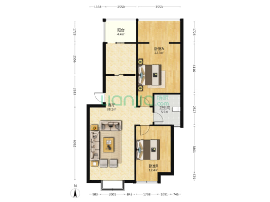 时代春天 2室1厅1卫 92平方