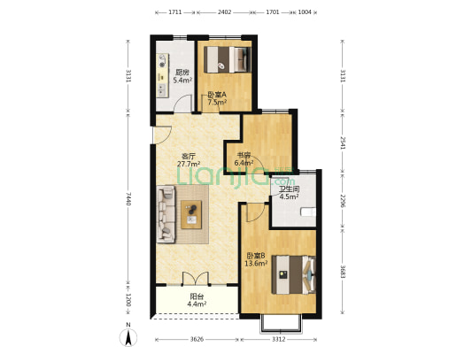 恒大雅苑 3室1厅1卫 97平方