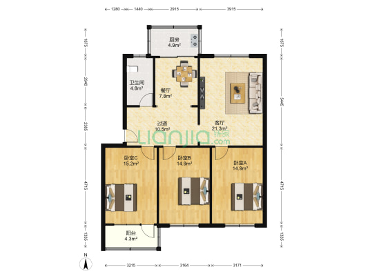 县政府家属院 3室2厅1卫 90平方