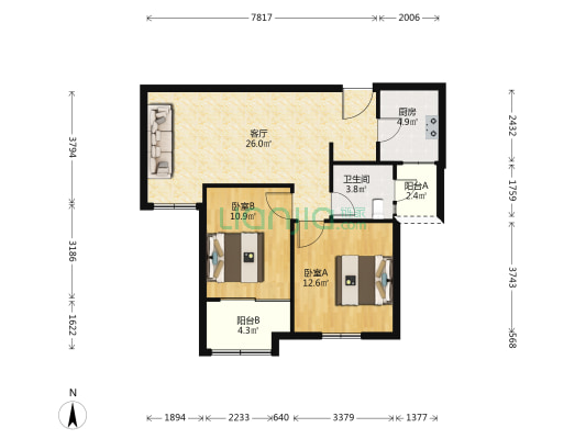 星湖尚苑 2室1厅1卫 88平方
