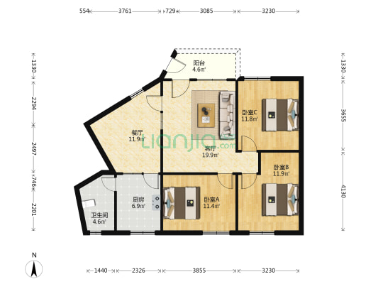 龙源雅苑 3室2厅1卫 93平方