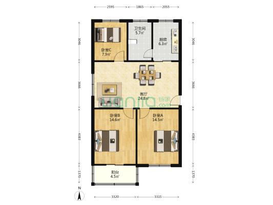 太平南路9号 3室1厅1卫 90平方