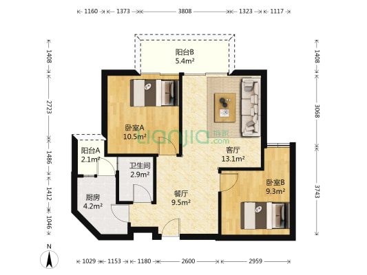 宏城名都 2室2厅1卫 75平方