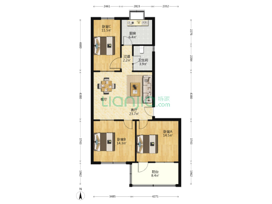 石桥街3号院 3室1厅1卫 100平方