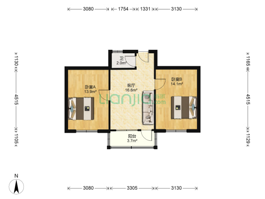 向阳小区(泰山区) 2室1厅1卫 61平方