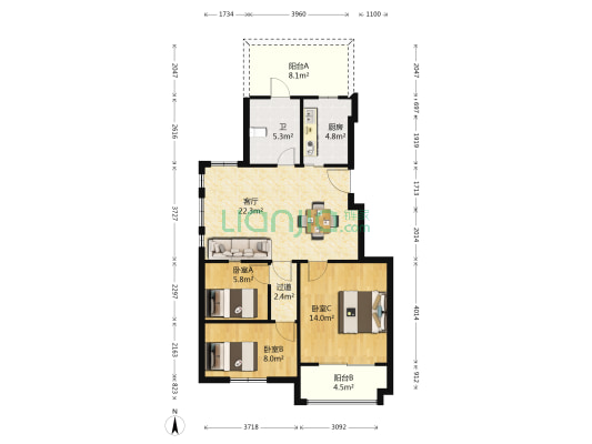 锦绣曙光 3室1厅1卫 88平方