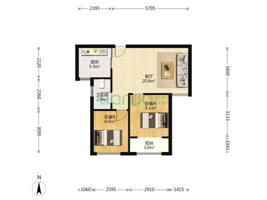 馨春龙城苑D区 2室1厅1卫 75平方