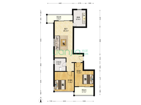 越富豪庭 2室1厅1卫 107平方