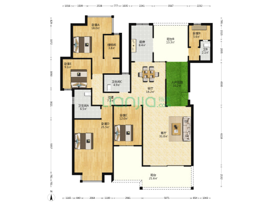 高榜山庄 5室2厅3卫 212平方