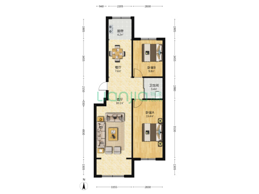 西城新居 2室2厅1卫 94平方