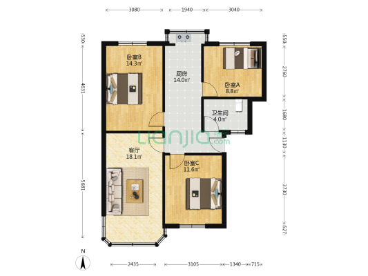青禾街4号 3室1厅1卫 80平方