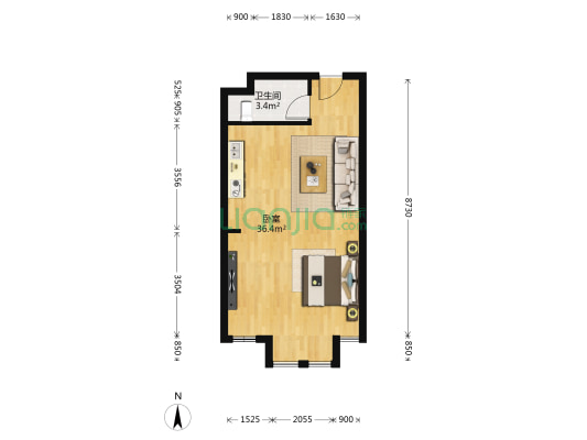 荣盛发展大厦 1室0厅1卫 57平方