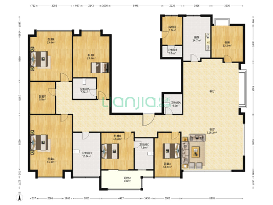 雅戈尔天宸 7室1厅5卫 432平方