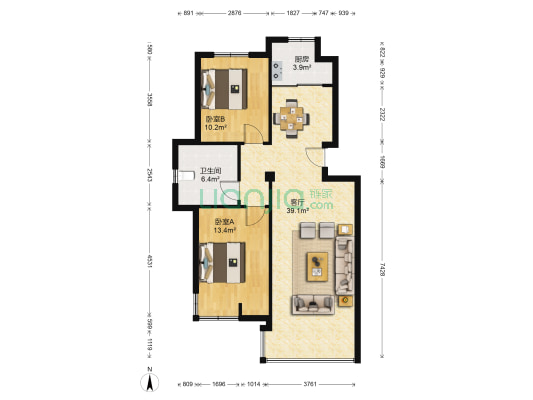 南岭新城二期 2室1厅1卫 86平方