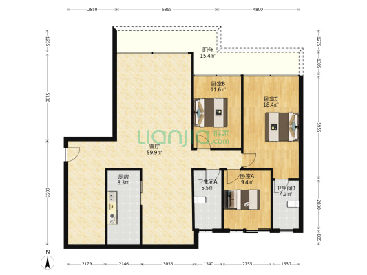 星泽华府 3室1厅2卫 127平方