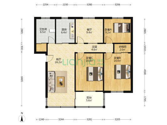长江路 3室2厅1卫 119平方