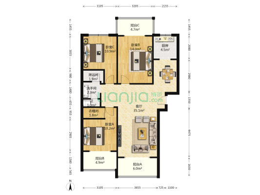 丰泰风光苑 3室1厅3卫 133平方