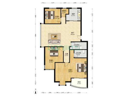 丽锦嘉园 3室1厅2卫 142平方