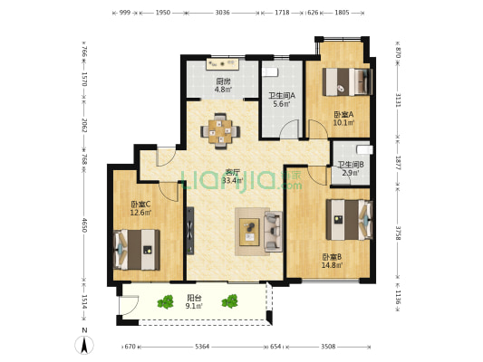 西站明珠 3室1厅2卫 122平方
