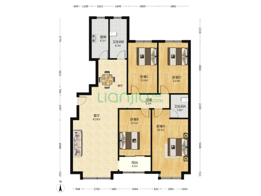 紫御宫馆 4室1厅2卫 174平方