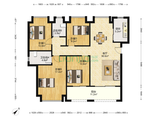 保利香颂三期 4室1厅2卫 137平方
