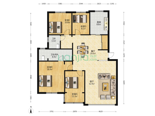 船房小区城市广场 4室2厅2卫 145平方