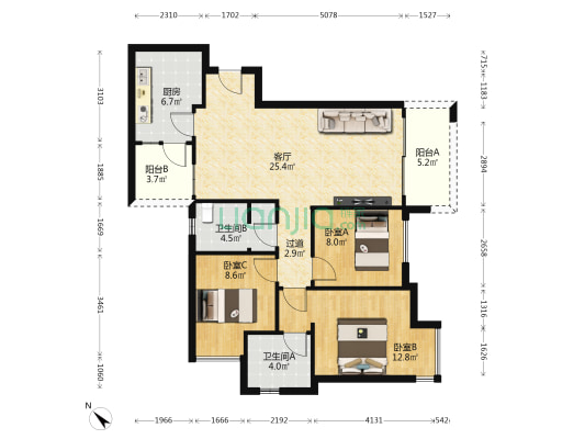 中粮金科浣溪锦云 3室1厅2卫 99平方