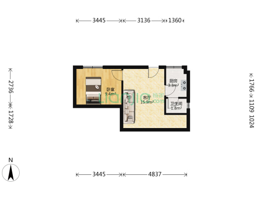 九杨兴村 1室1厅1卫 45平方