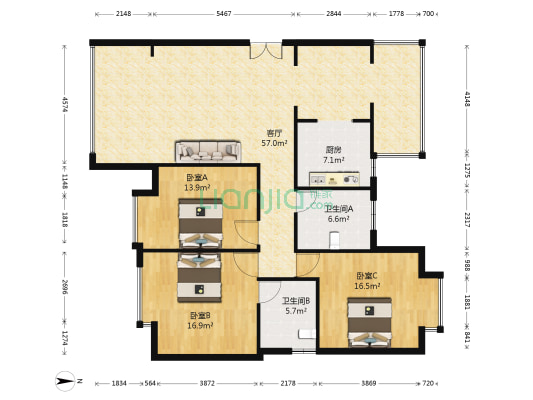 紫坪福园 3室1厅2卫 149平方