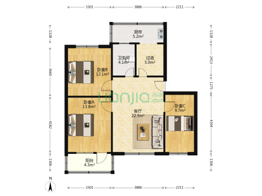 兴北小区 3室1厅1卫 95平方