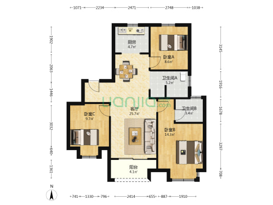 环鑫朝悦府 3室1厅2卫 101平方