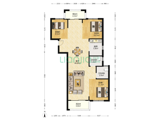 阳逻金茂悦 3室1厅2卫 117平方
