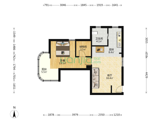 安顺公寓 1室1厅1卫 71平方