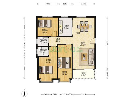 振兴中路一巷 3室1厅2卫 92平方
