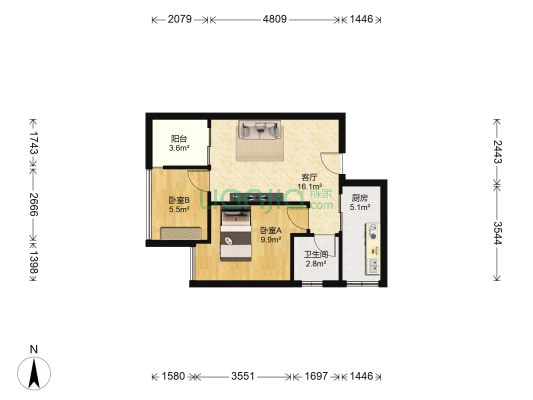 西城雅筑 2室1厅1卫 49平方
