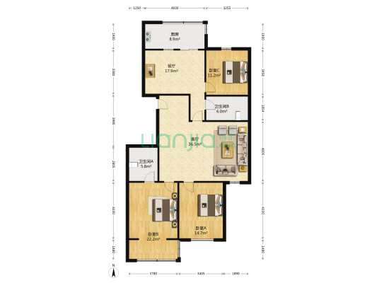 和泰花园北区 3室2厅2卫 168平方