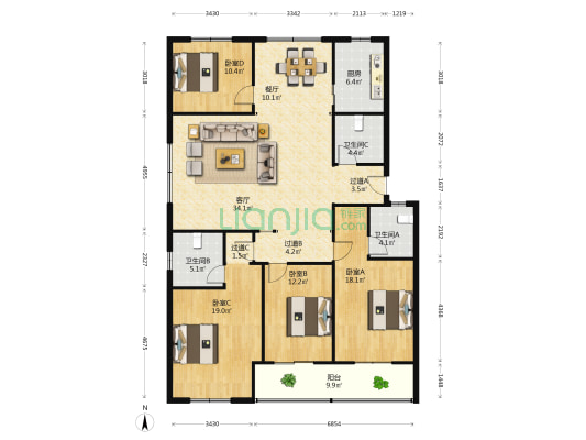 康乐公寓 4室2厅3卫 170平方