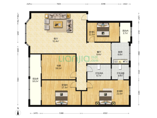 金秋花园C区 4室2厅2卫 188平方